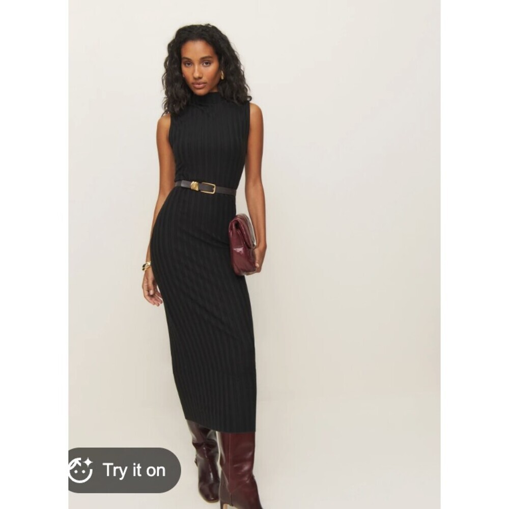Reformation NWT Arabella Knit Dress in Black Size Large Mockneck Stretchy